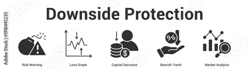 Downside Protection web banner icon set vector illustration concept for business with icon of Risk Warning, Loss Graph, Capital Decrease, Bearish Tre.