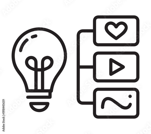 Content Marketing Strategy Line Icon – Creative Idea, Media Planning and Digital Content Network Vector