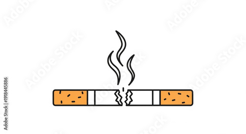 Smoking cigarette breaks in half with rising smoke