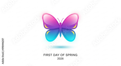 Vibrant butterfly symbolizing spring arrival with text