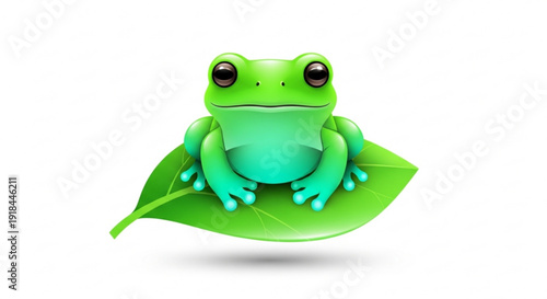 Green frog sitting on leaf looking forward vibrant colors natural scene