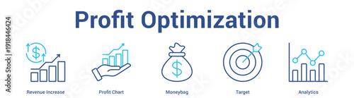 Profit Optimization web banner icon set vector illustration concept for business with icon of Revenue Increase, Profit Chart, Moneyb.