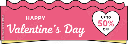Valentine's Day sale banner with heart and discount offer displayed prominently on a pink background illustration