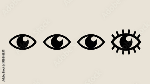 A minimalistic graphic displays four stylized eyes in a row progressing from normal to increasingly exaggerated expressions of shock high quality professional detailed modern elegant stylish