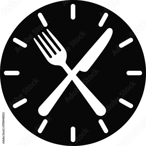 Lunch time food clock vector icon