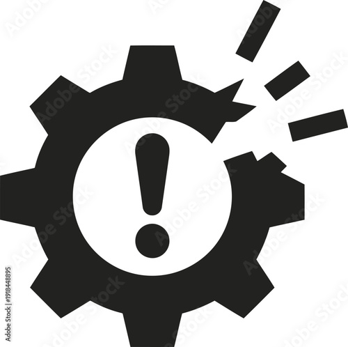Broken machine gear warning vector icon
