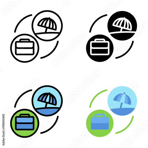 Vacation icon collection of various styles for digital nomad, Design Branding, Print, and Digital Media