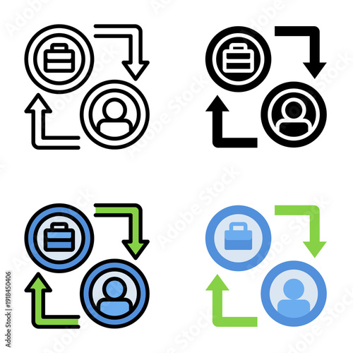 Business to consumer icon collection of various styles for digital nomad, Design Branding, Print, and Digital Media