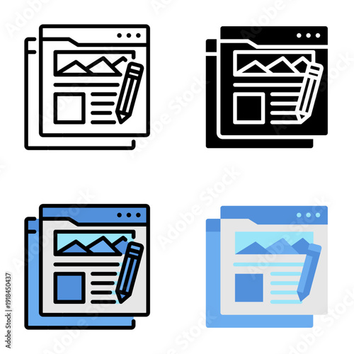 Blogging icon collection of various styles for digital nomad, Design Branding, Print, and Digital Media