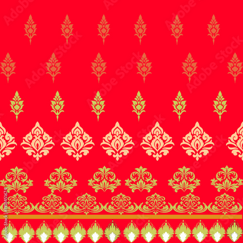 Ethnic oriental pattern traditional border.Saree Sarong Motifs African boho Ikat floral embroidery Seamless damask wallpaper pattern. Vintage background abstract design for texture, fabric, clothing