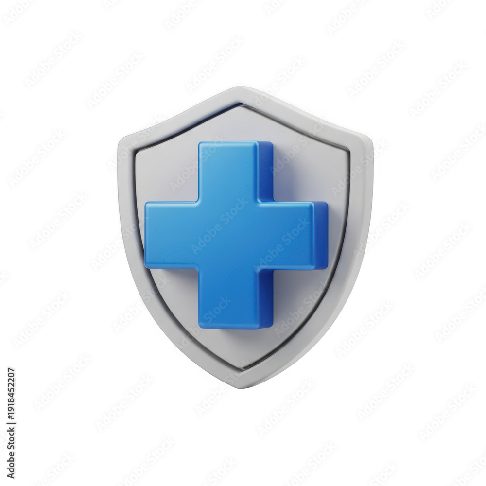 Obraz premium A blue cross on a shield for medical protection isolated on transparent background