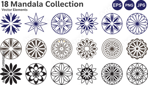 Mandala collection vector elements eps png jpg  various mandalas  decorative designs  floral patterns  geometric shapes  artistic illustrations  symbolic motifs