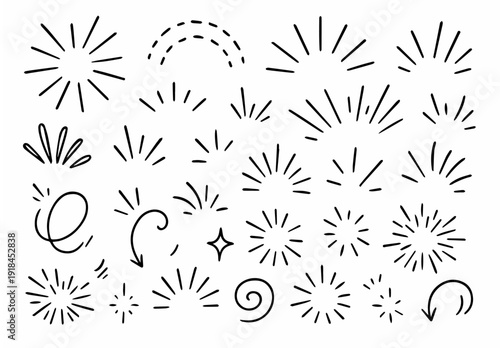 hand drawn doodle vector set of sketchy bursts motion rays and emphasis lines illustrated in a fun and dynamic style isolated on white background