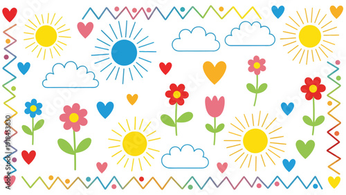 Bright Blooming Flowers in a Playful Pattern.