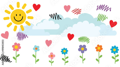 Cheerful Sunny Sun Illustration with Simple Smile.