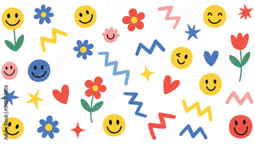 Cheerful Yellow Smiley Faces with Colorful Accents.
