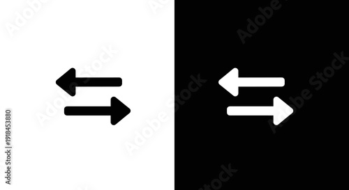 Left Right Arrows Icon Set in Black and White, Minimal Swap Switch Direction Symbol on Square Background