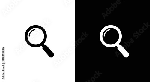 Search Magnifying Glass Icon Set in Black and White, Minimal Find Zoom Symbol on Square Background