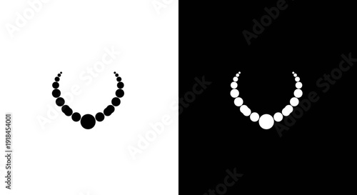 Beaded Necklace Icon Set in Black and White, Minimal Jewelry Silhouette on Square Background