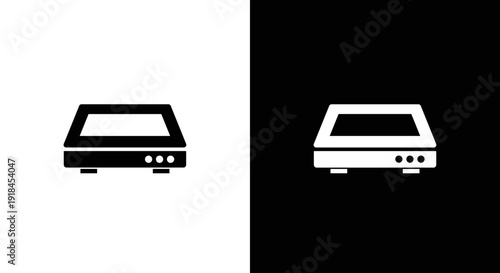 DVD Player Icon Set in Black and White, Minimal Media Device Symbol on Square Background