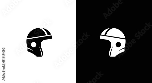 Motorcycle Helmet Icon Set in Black and White, Minimal Rider Safety Symbol on Square Background
