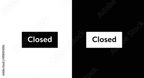 Closed Sign Icon Set in Black and White, Minimal Label Badge Symbol on Square Background