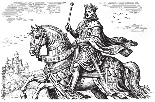 Medieval bronze statuette of Charlemagne or Charles the Great  Holy Roman emperor horseback