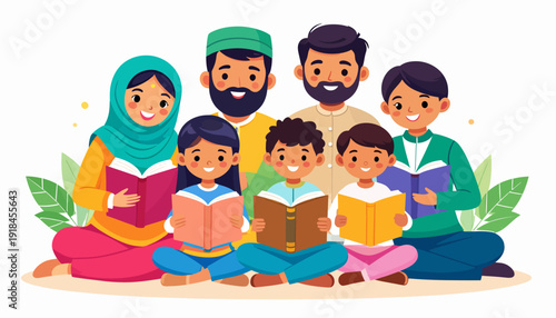 Family Reading Together with Children and Adults.