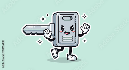 Playful Cartoon Knife Character Wielding Sword.