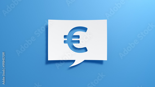 Bild auf Leinwand Minimalistic 3D paper-cut euro € currency symbol inside a speech bubble, placed on a clean blue background