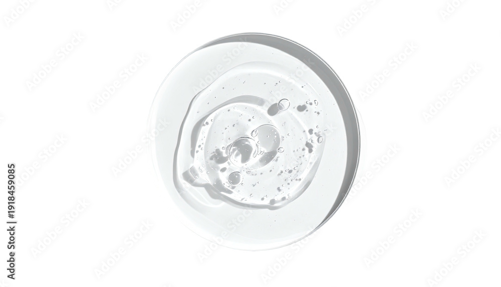 Naklejka premium Clear gel droplet on a white circular surface, top view