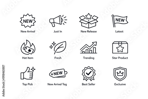 Vector icons for new arrival and best seller product highlights