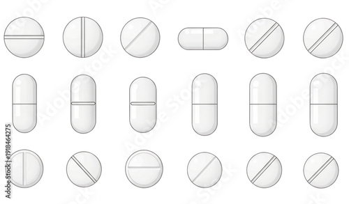 set of pills isolated on white