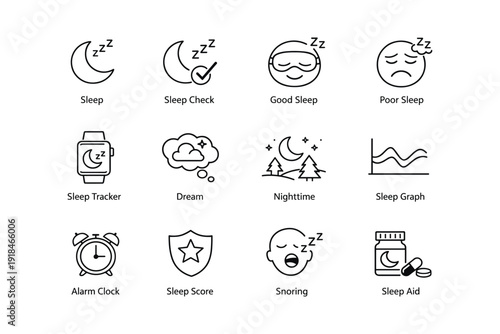 Icons representing sleep stages and aids