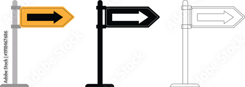 Direction Arrow Signpost Vector Set – Road Navigation Pointer and Wayfinding Sign Illustration