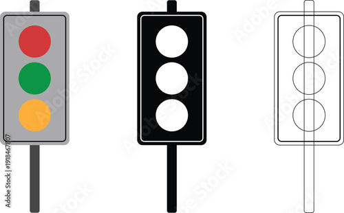 Traffic Light Signal Vector Set – Red Yellow Green Road Signal Illustration