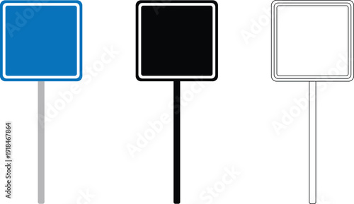 Blank Square Road Sign Vector Set – Empty Street Signboard Template Illustration