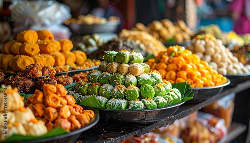 Delicious assortment of colorful Indonesian sweet snacks and desserts, perfect for Iftar and Ramadan celebrations