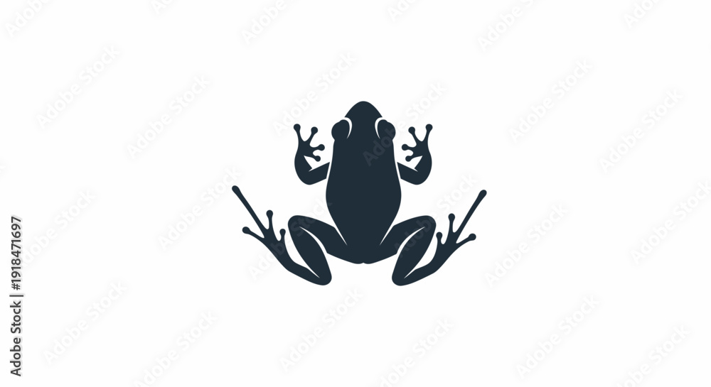 Fototapeta premium A cute green cartoon tree frog character is isolated on a white and blue background as a funny vector illustration of a small wild amphibian in nature