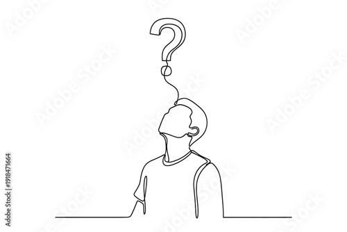 Continuous Line Drawing of a Person Questioning or Seeking Answers