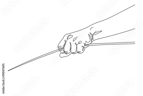 Continuous Line Drawing of Hand Holding Knitting Needles