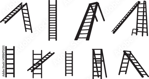 Various Ladder Positions and Angles Illustration Set
