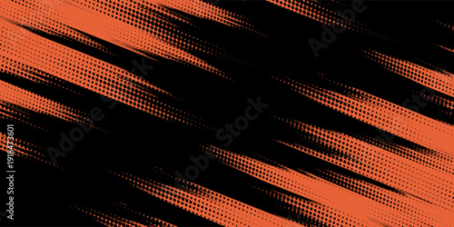 Abstract Orange and Black Grunge Halftone Brush Stroke Background with Urban Comic Aesthetic