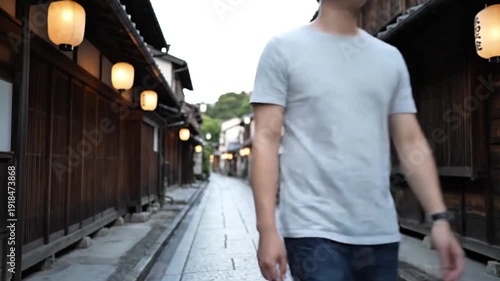 Traditional Japanese Street in Kyoto with Wooden Architecture