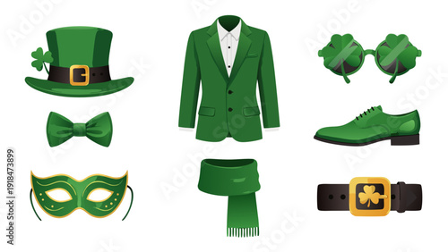 St. Patrick's Day green attire and accessories collection for festive celebration