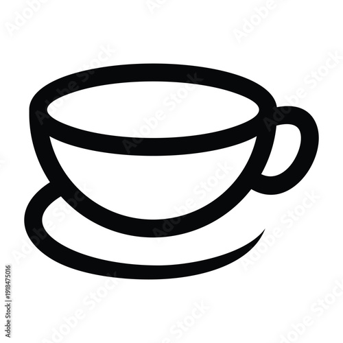 The icon above displays a simple illustration of a cup and saucer with a black outline. The design is minimalist and clean, without detailed colors or shadows, so it looks like an icon or symbol.