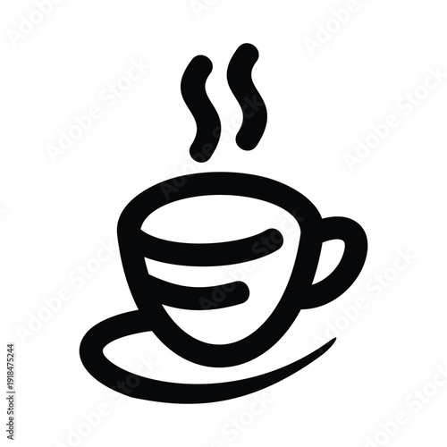 The icon above displays a simple illustration of a cup and saucer with a black outline. The design is minimalist and clean, without detailed colors or shadows, so it looks like an icon or symbol.