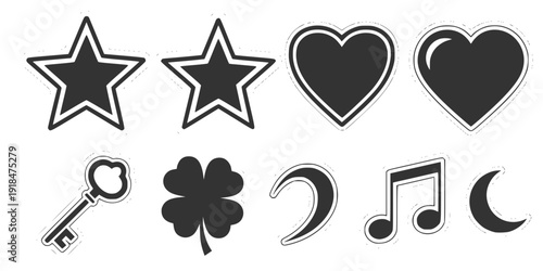 star and heart jewels sticker set isolated on white background
