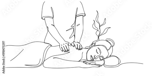 Continuous one line drawing of relaxing massage trendy minimalist illustration. Vector
