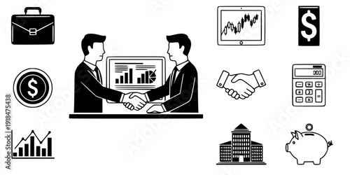 Investment banker men shaking hands over financial deal vector icon

